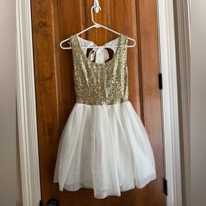 B Darlin Gold Sequin and White Dress